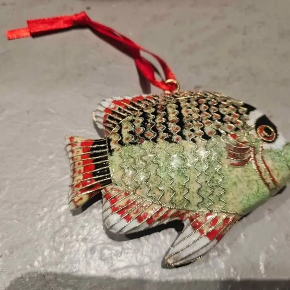 Metal Cloisonne Fish Ornament with Red Ribbon and Gift Box 3
